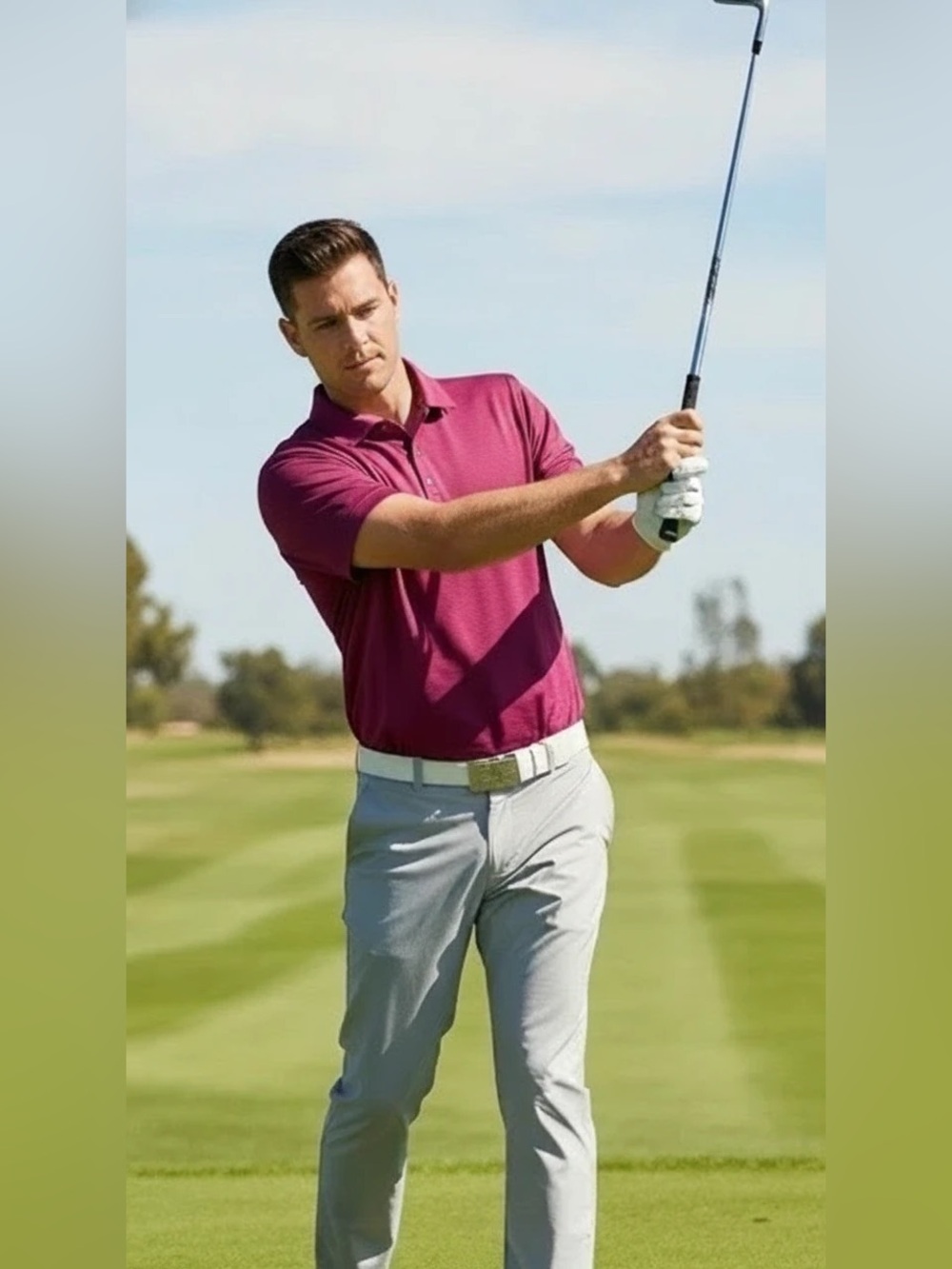 adidas Men’s Striped Golf Polo, Size XL. Burgundy&pink. #Golf